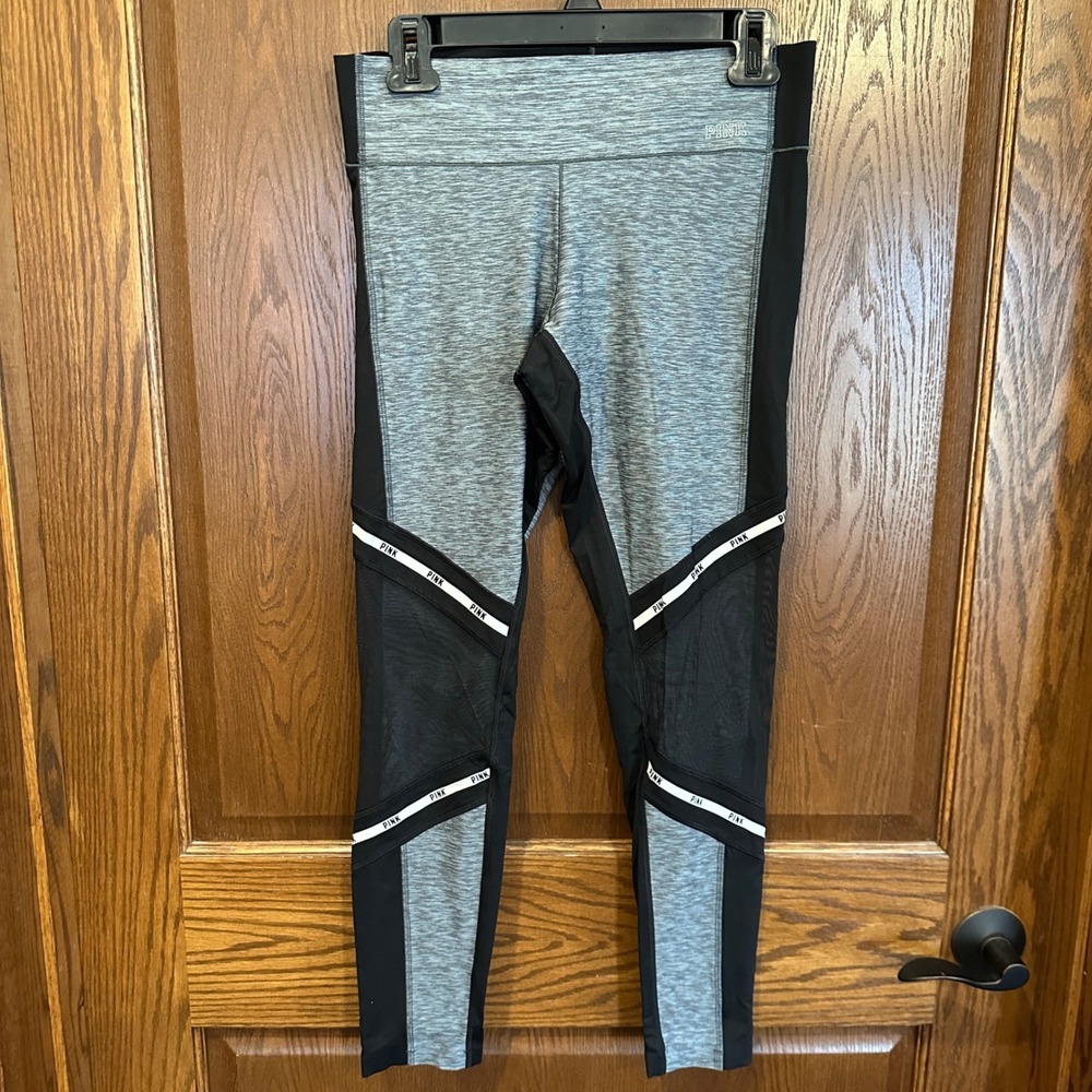 Victoria's Secret PINK Ultimate High‎ Waist Mesh Leggings Black Grey Size M